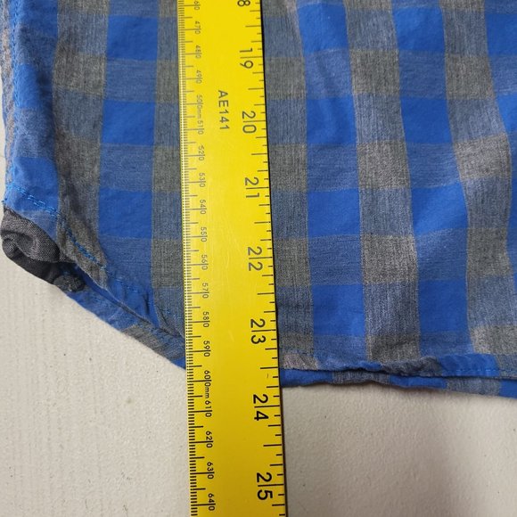 Kenneth Cole Men's Button Up Plaid Blue/Grey Short Sleeve Shirt Size: XL - Picture 13 of 13